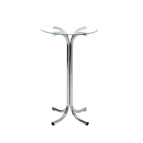 Mesa Alta Bistrô Cozinha Pé X Cromada com Tampo de Vidro Redondo 60cm