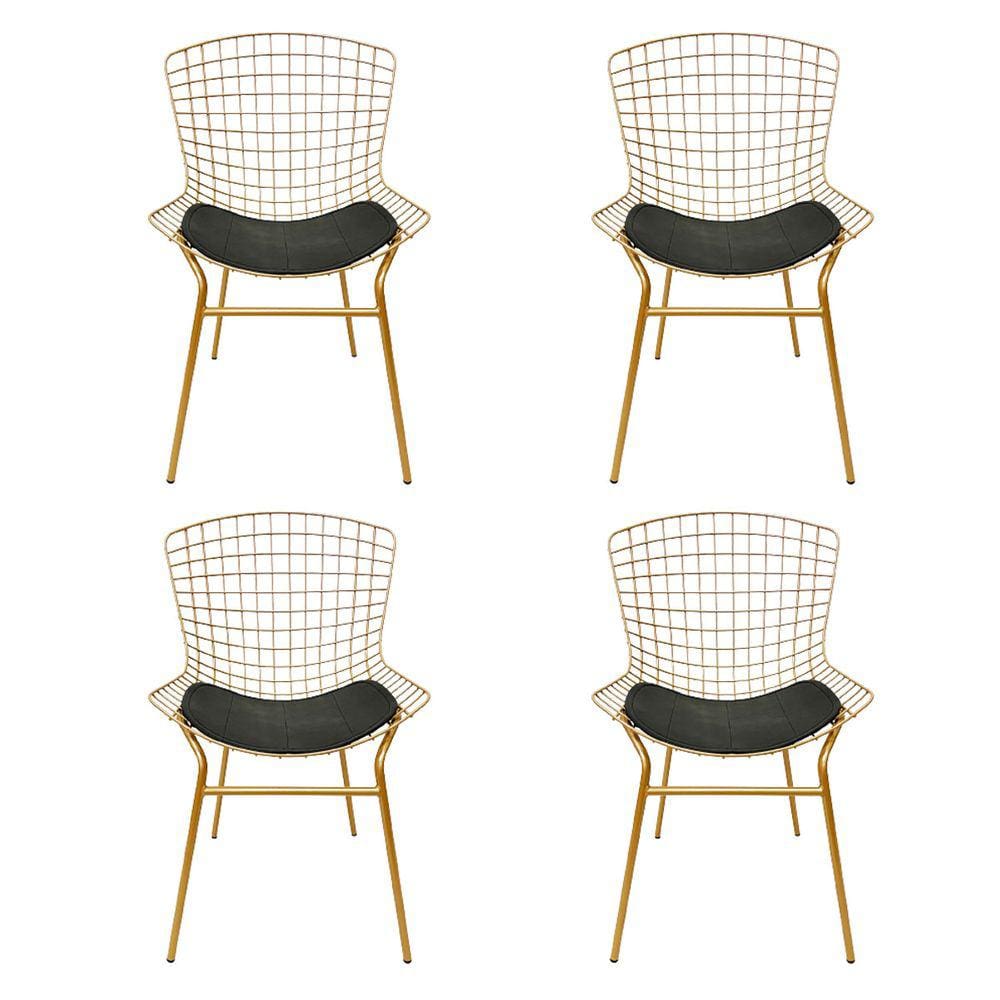 Cadeira para Cozinha Bertoia cor Dourado Fosco assento preto tubular 4 Peças