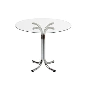 Mesa de Jantar ou Cozinha para 4 lugares Pé X Cromada com Tampo de Vidro Redondo 90cm