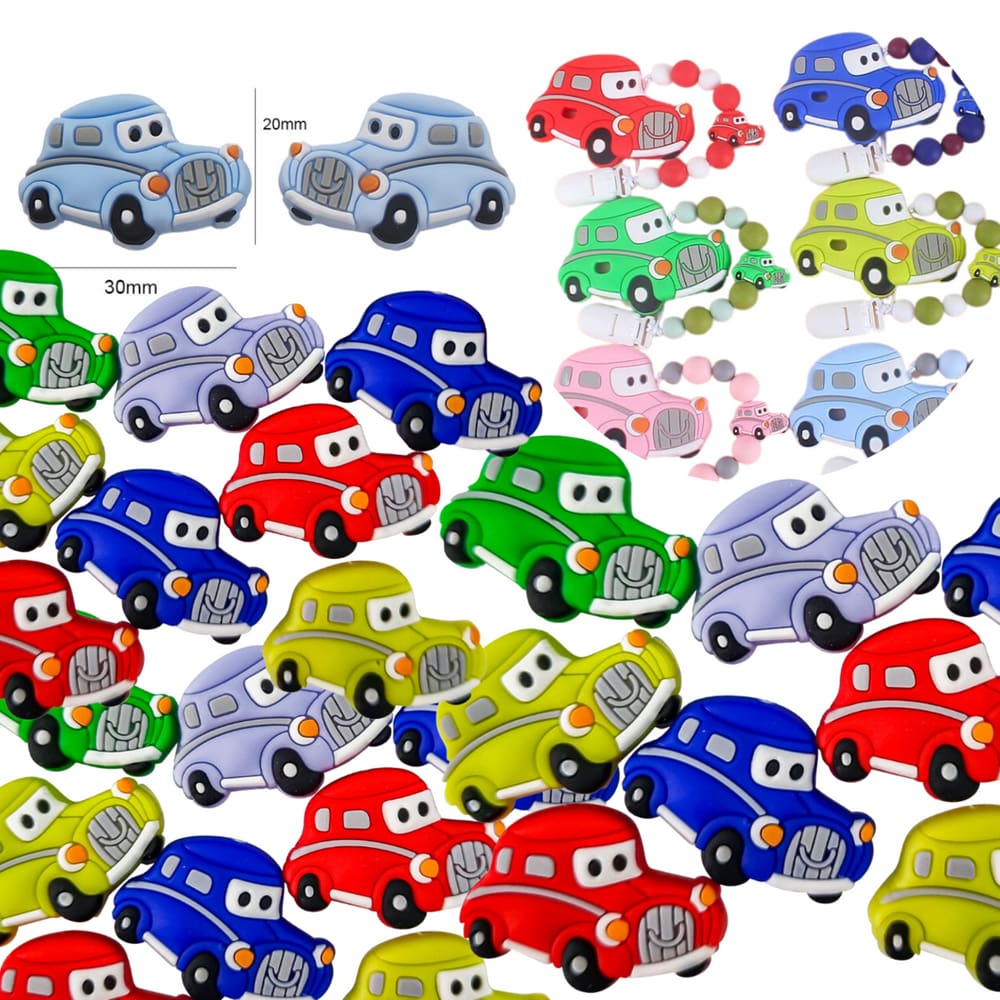 Entremeio Aplique Emborrachado Passante Carros Para Prendedor de Chupeta 20 Carrinhos de Borracha Coloridos
