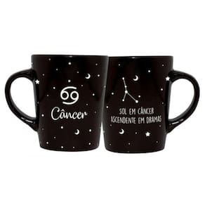 Caneca Cerâmica Signos Zodíaco Preta Presente 270Ml Câncer