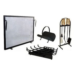Kit Lareira Tela 80x50 Plusmais Completo Grande Grelha Canto Acessorios Cabo de Madeira