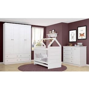 Quarto de Bebê Completo Prime Berço/Cômoda/Guarda Roupa Henn Branco
