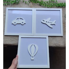 3 Quadros Impressos Viagem Carros Quarto Infantil 30cm
