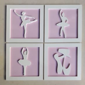 4 Quadros Impressos Bailarina Menina Quarto Infantil 20cm