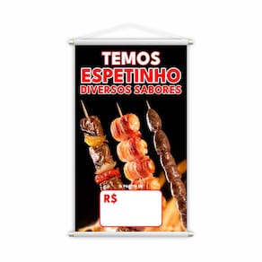 Banner Temos Espetinho Sabores Preço Fundo Branco 80x50cm