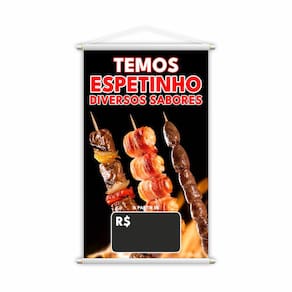 Banner Temos Espetinho Sabores Preço Fundo Preto 80x50cm