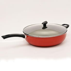 Frigideira Panela Wok 32 Antiaderente Teflon Cabo e Alça - Vermelho e Dourado