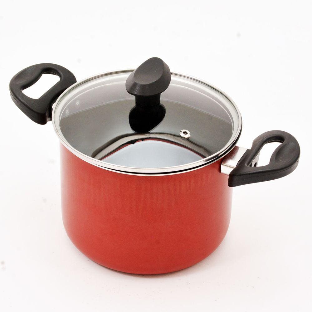 Caldeirão Antiaderente Duas Alças 16 cm Tampa de Vidro Vermelho