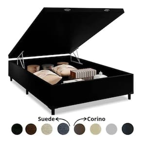 Box Baú Casal Suede Preto  138X188