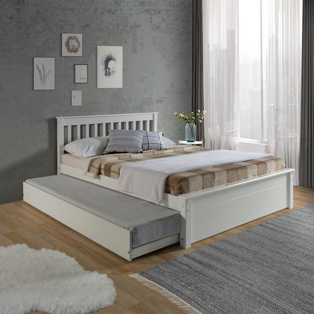 Conjunto Cama Casal Inglesa Com Cama Auxiliar Em Madeira Maciça Mv Outlet Branco