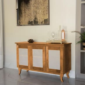 Buffet Aparador Com Telinha Palha Deltan Madeira 3P - Imbuia - Cor: Marrom