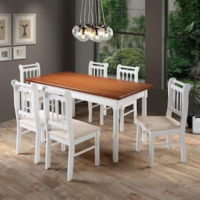 Conjunto Sala De Jantar Madeira Maciça 6 Cadeiras Mv Outlet Branco E Mel