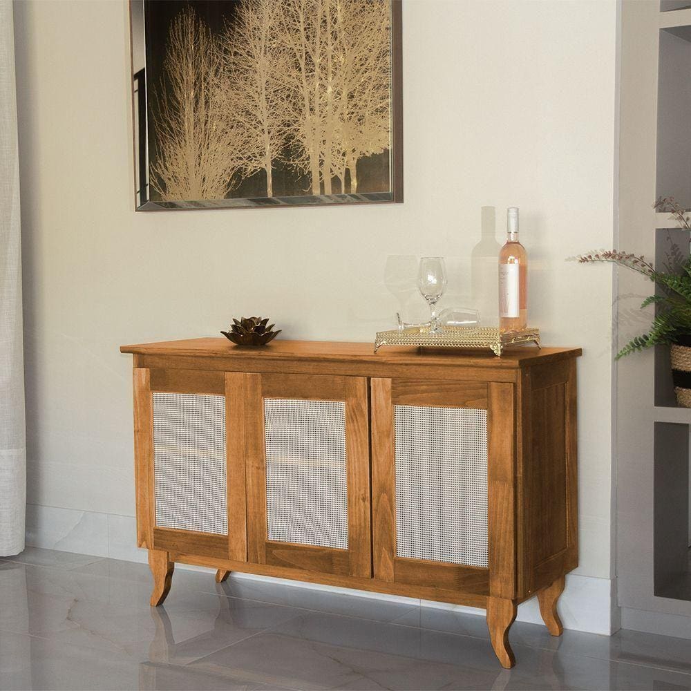 Buffet Aparador Tela 3 Portas Madeira Deltan - Imbuia - Cor: Marrom