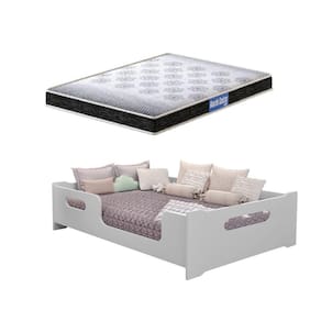 Cama Casal Montessoriana Encanto 100% Mdf Com Colchão Probel 188x138 -Branca