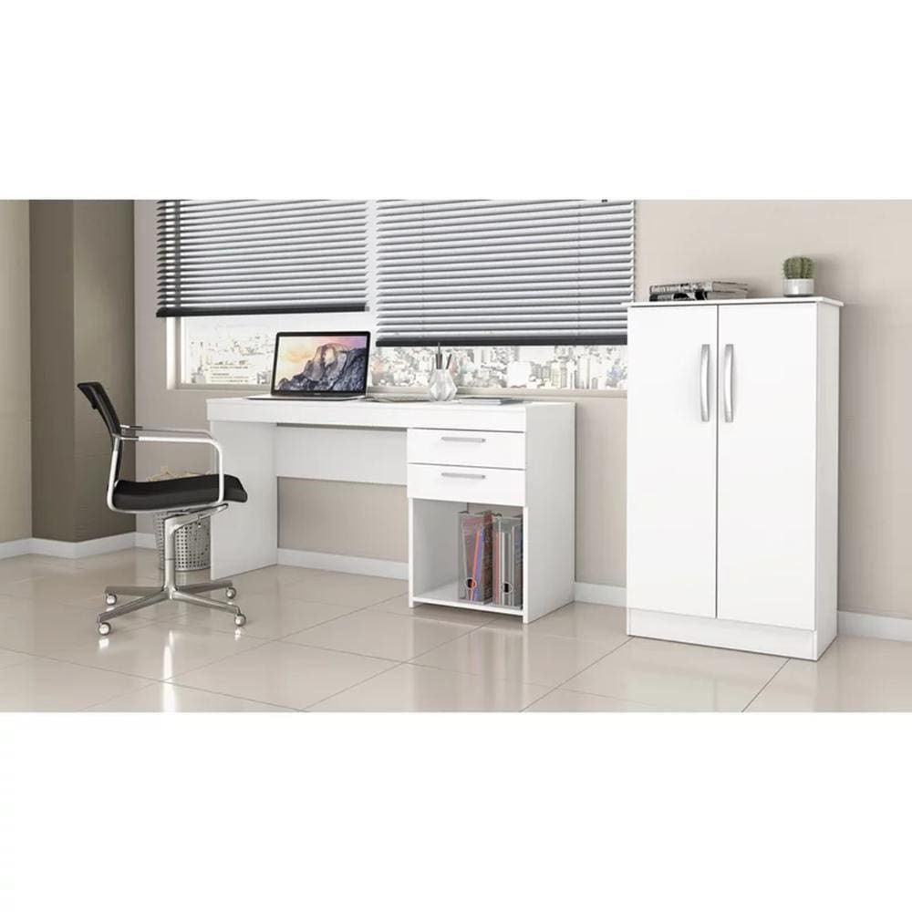 Conjunto Para Escritório com Mesa Office e Armário Alaska Notável Branco