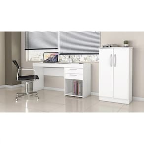Conjunto Para Escritório com Mesa Office e Armário Alaska Notável Branco