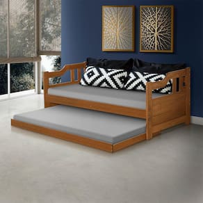 Sofa Cama Solteiro De Madeira Com Cama Auxiliar Atraente - Imbuia - Cor: Marrom