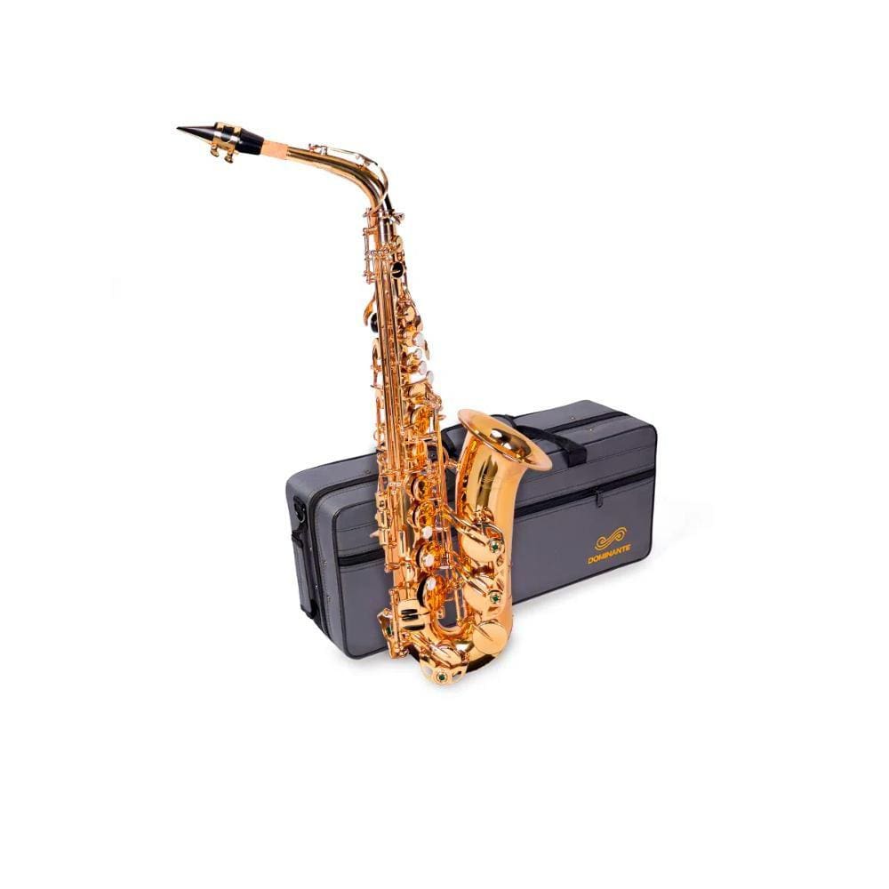 Sax Alto Eb Laqueado Dominante Dourado c/ Case e Kit Limpeza