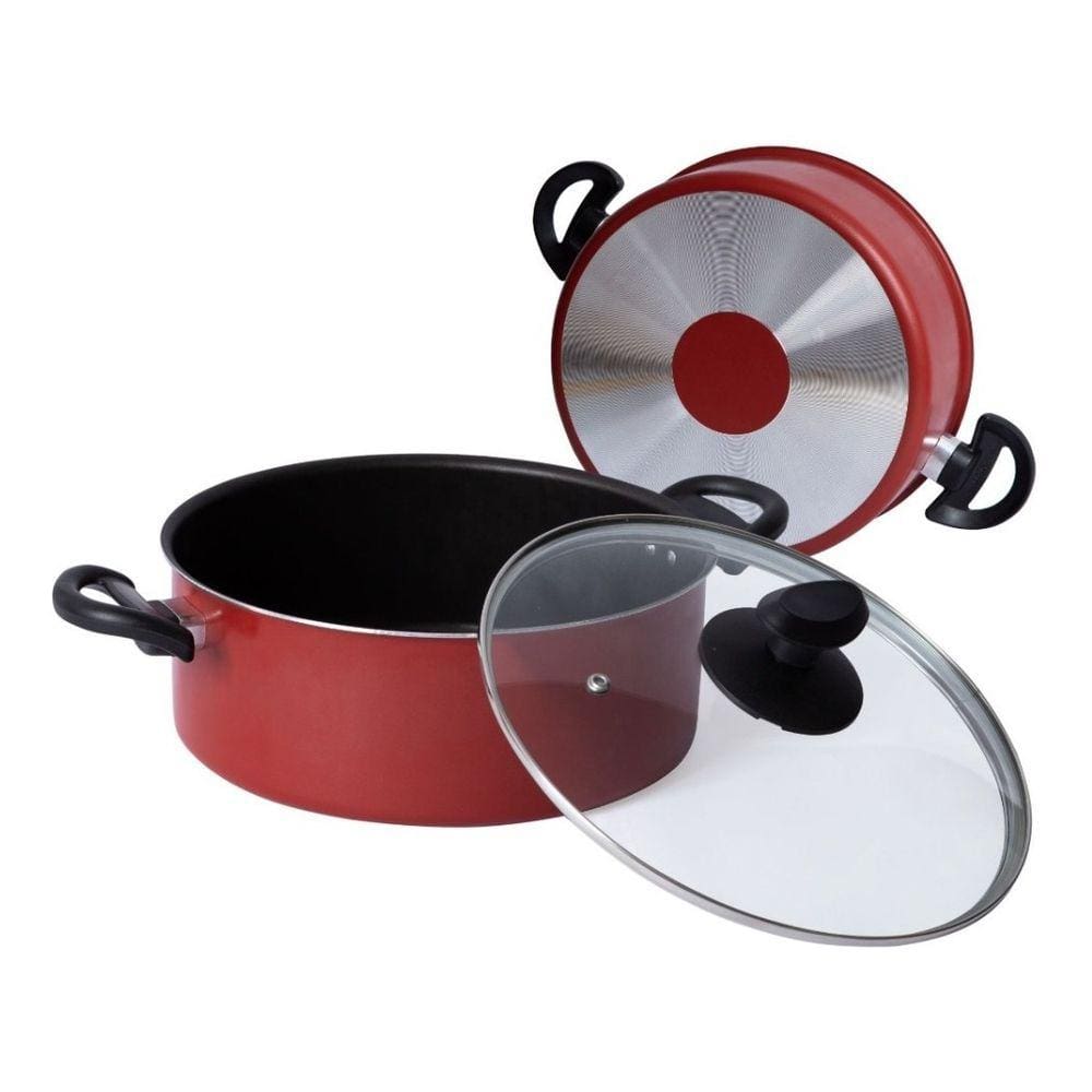 Panela Caçarola Antiaderente 16 cm Tampa de Vidro Vermelho