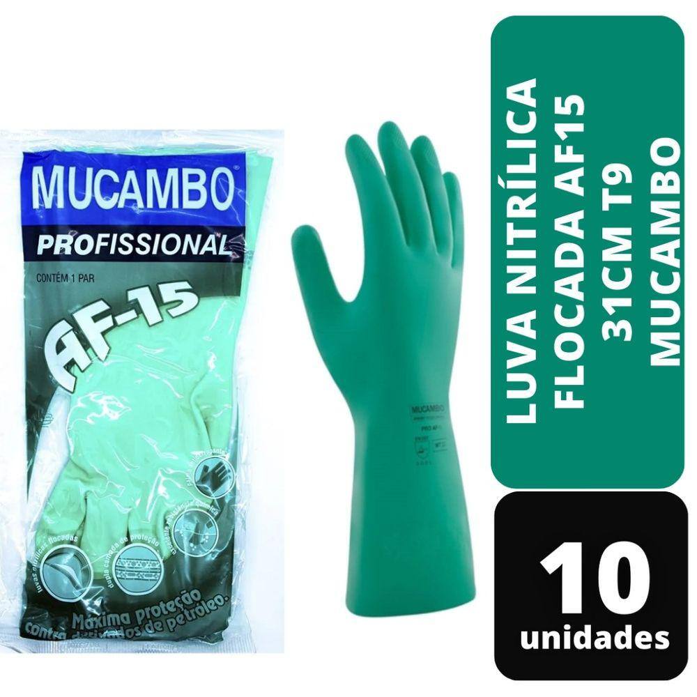 Kit C/ 10 Pares Luva Nitrílica Flocada AF15 31CM T9 Mucambo