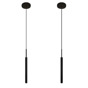 Kit 2 Luminárias Teto Tubo Pendente Sala Quarto Preto 40Cm