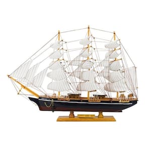 Enfeite Barco Madeira Grande Navio Veleiro Casco Preto 69cm