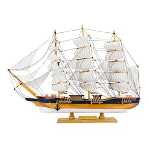 Enfeite Barco De Madeira Grande Navio Base Branca 69cm
