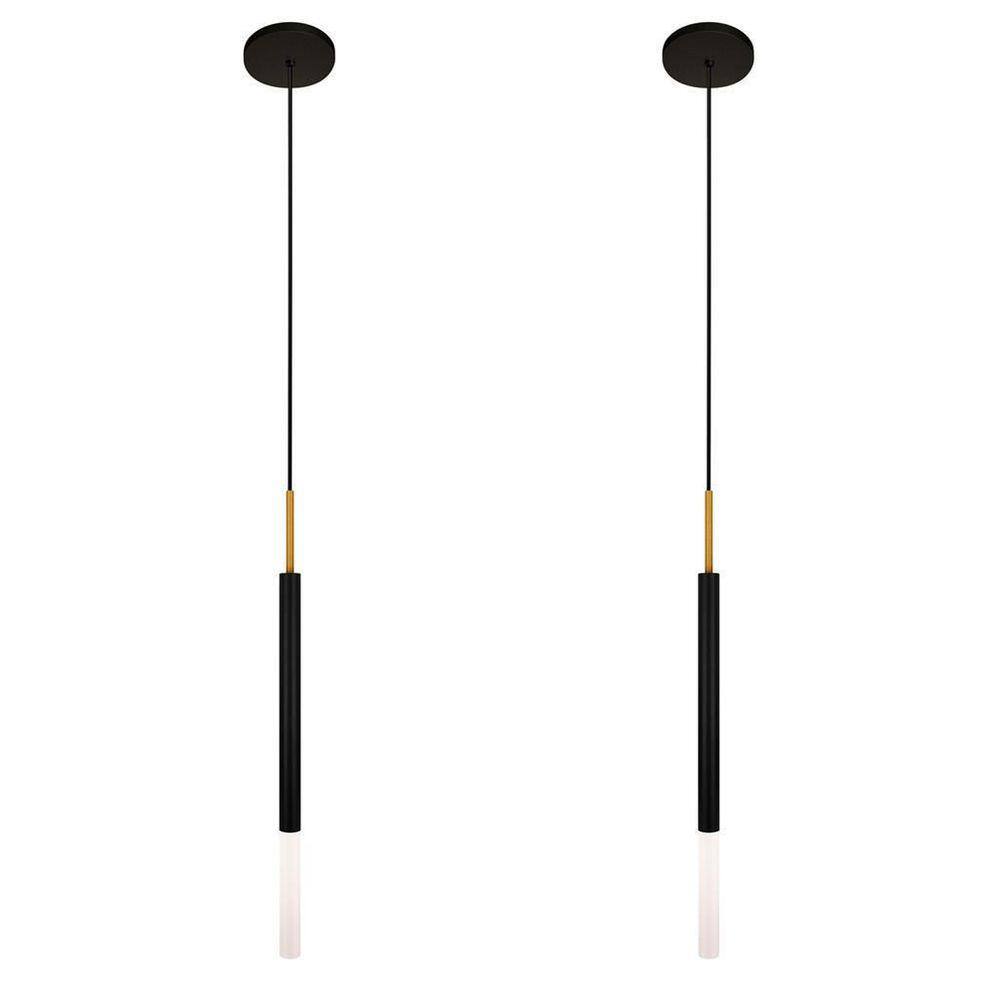 Kit 2 Luminárias Teto Pendente Tubo Difusor Preto Dourado