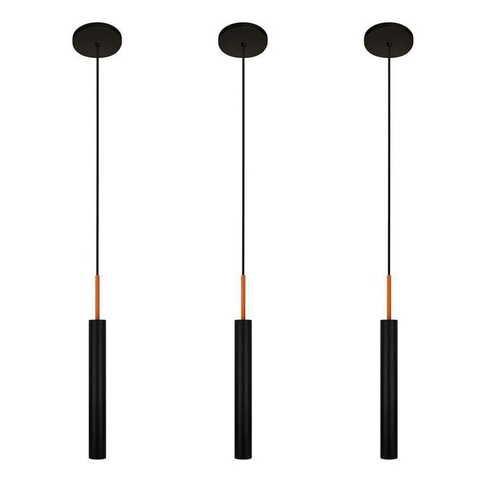 Kit 3 Luminárias Tubo Pendente Teto Mesa Preto Cobre 40Cm