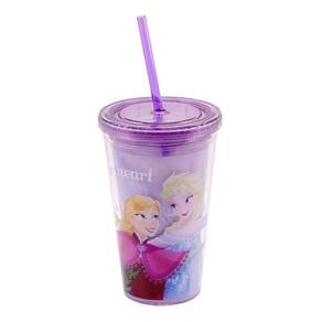 Copo Infantil Menina Com Canudo Frozen Lilás 450ml