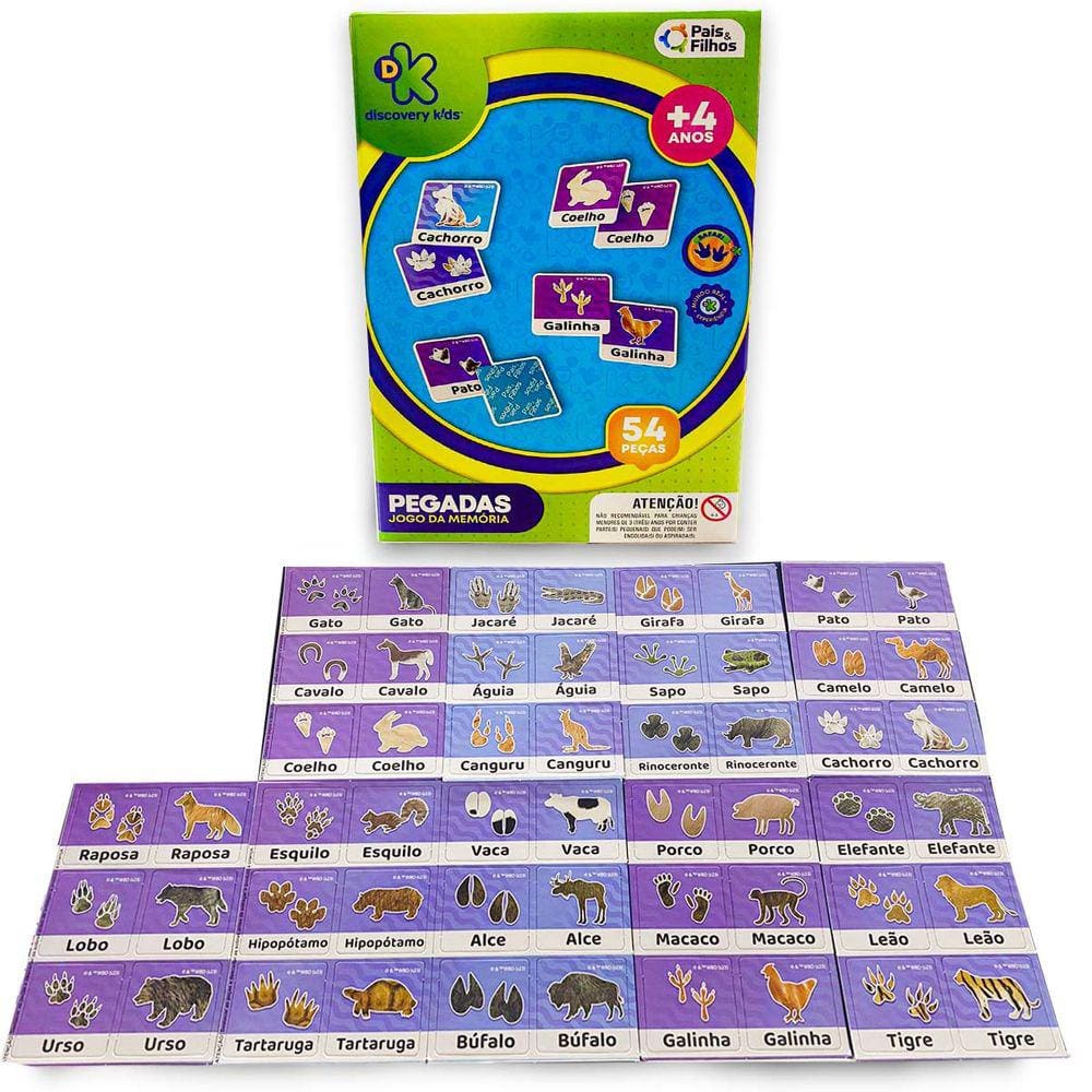 Jogo Memoria Pegadas Discovery Kids Infantil Educativo 54 Peças