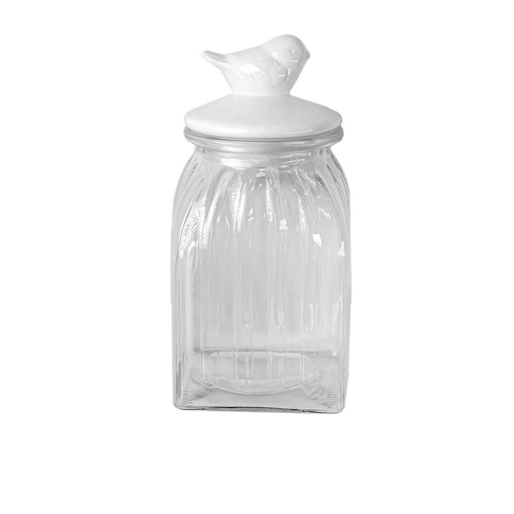 Pote Vidro Tampa Cerâmica Pássaro 750Ml Class Home