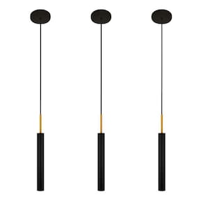 Kit 3 Luminárias Pendente Tubo Teto Sala Preto Dourado 40Cm