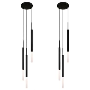 Kit 2 Pendentes Luminária De Teto Tubo Triplo Difusor Preto