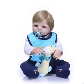 Bebê Caio de Roupinha Azul (Bebe Reborn Menino de Silicone)