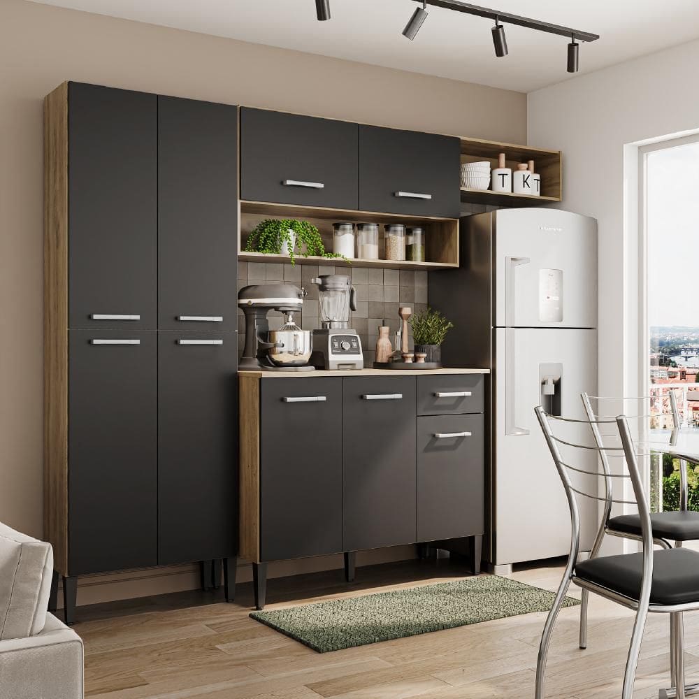 Cozinha Compacta Arizona Glam Carvalho com Preto Carraro