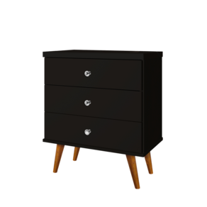 Mesa de Cabeceira Retro Status 3 Gavetas Preto J&A Móveis