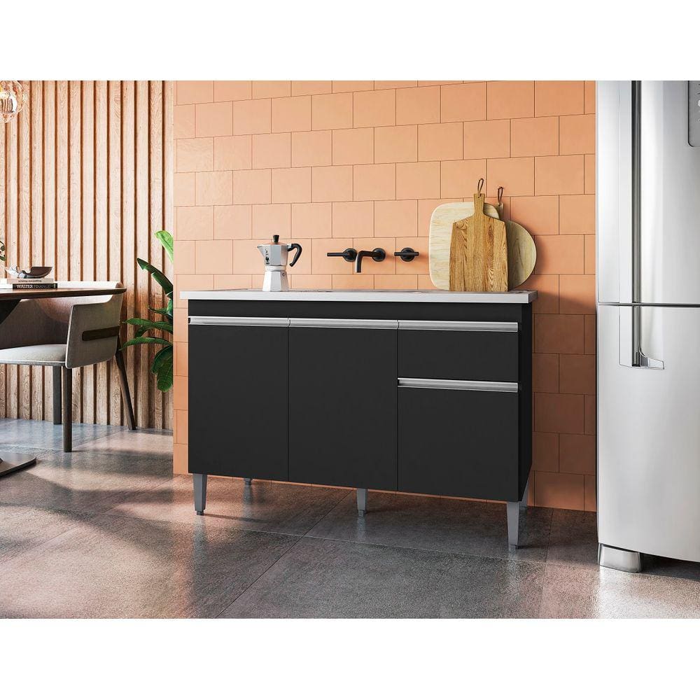 Balcão Armário de Cozinha Tatiane 120cm Preto S/Tampo - AJL Móveis