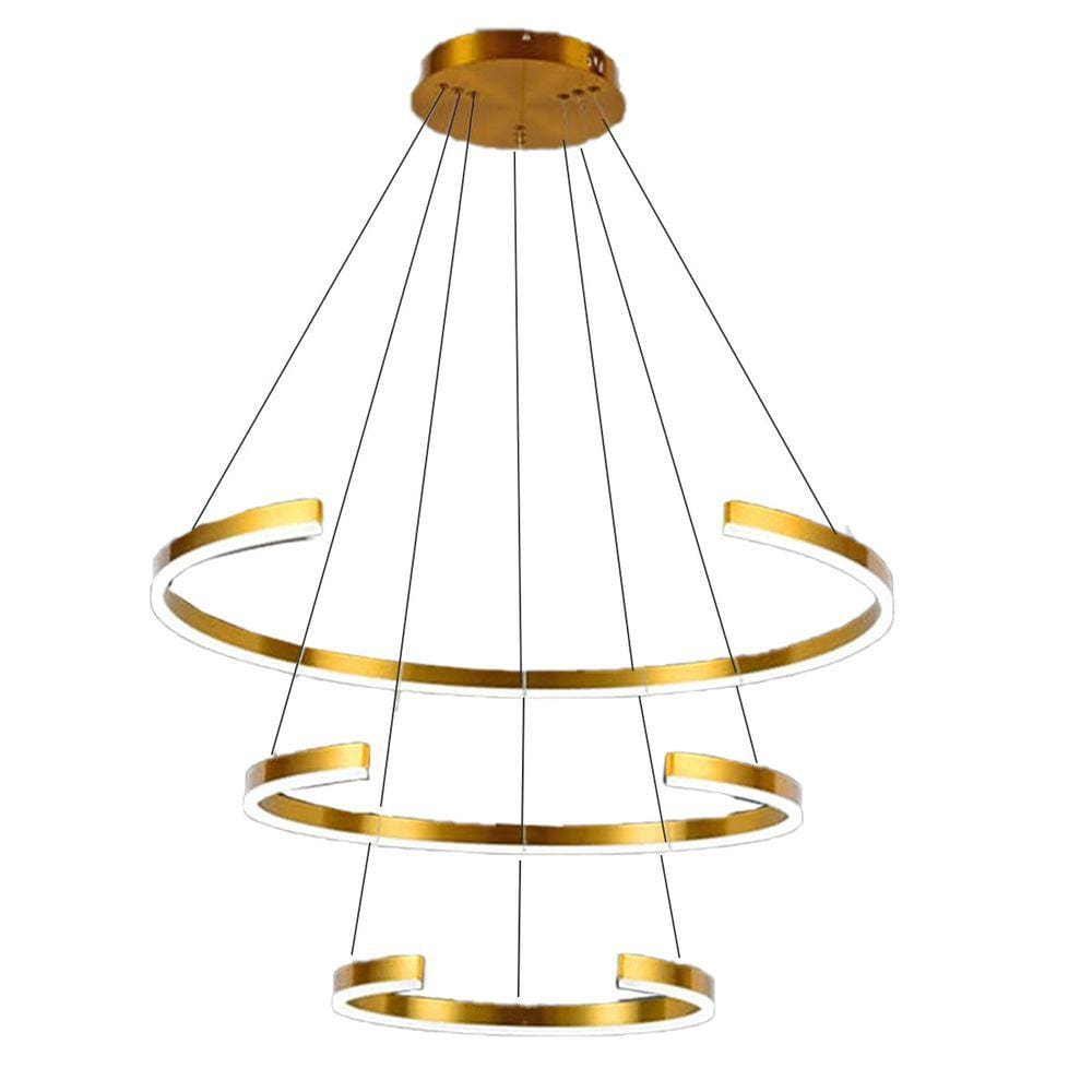Luminaria Lustre 3 Aneis Arco Led 94W Perfil Luxo Pendente Recepçao Sala Quarto Comercial Residencial Luz Ambiente Moderno