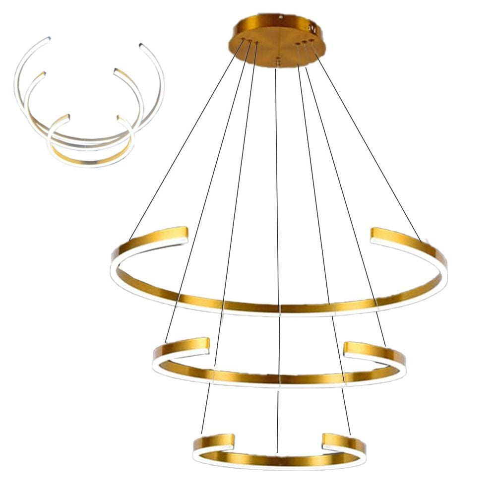 Lustre Pendente Aneis Arco Led Perfil 94W Luminaria Luxo Ambiente Sala de Estar Sala de Jantar Restaurante Recepçao Moderno Decoraçao