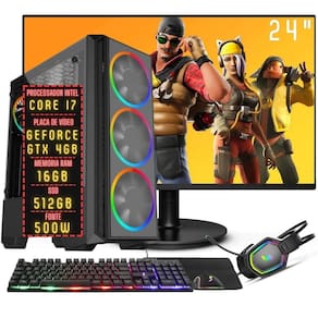 PC Gamer Completo 3green FPS Intel Core i7 16GB RAM Placa de vídeo Geforce GTX 4GB SSD 512GB Monitor 24" Full HD 75Hz Fonte 500W  3GF-064
