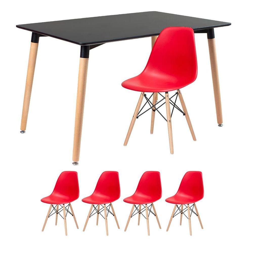 Mesa de jantar retangular Eames 80 x 120 cm + 4 cadeiras Eiffel DSW