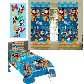 Kit Quarto Mickey Mouse Completo Jogo De Cama, Cortina E Toalha