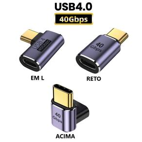Adaptador USB-C 4.0 90° 40gbps Macho para Fêmea Áudio Vídeo