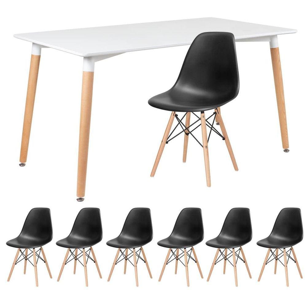 Mesa de jantar retangular Eames 80 x 140 cm + 6 cadeiras Eiffel DSW
