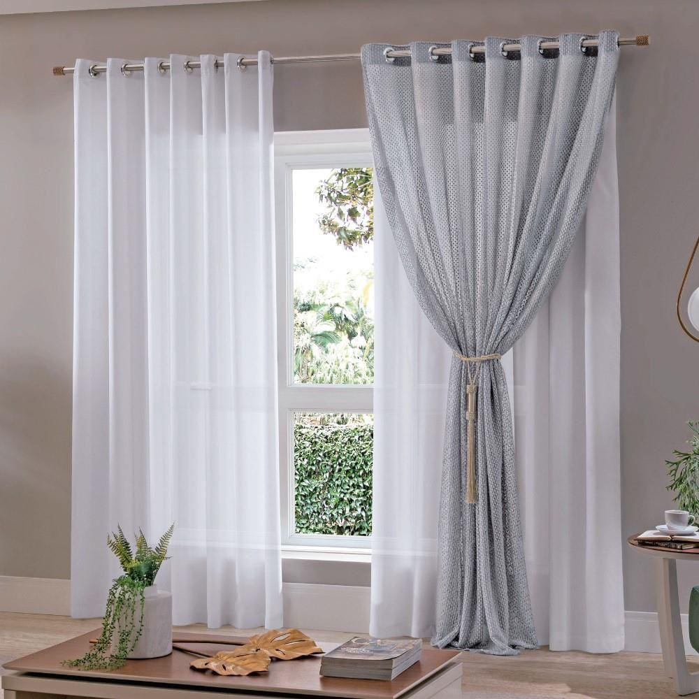 Cortina Xale Moscou Bella Janela Decoração Sala 2,10m x 2,50