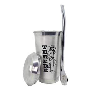 Kit 1 Cuia Copo Inox 350Ml 1 Bomba Lisa Tereré Chimarrão