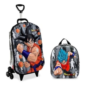 Mochila Rodinha Tripla Lancheira Dragon Bal Goku 3d Maxtoy