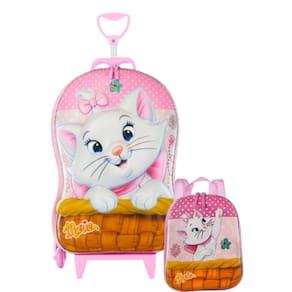 Mochila  Rodinha Tripla Lancheira Gata Marie 3d Maxtoy